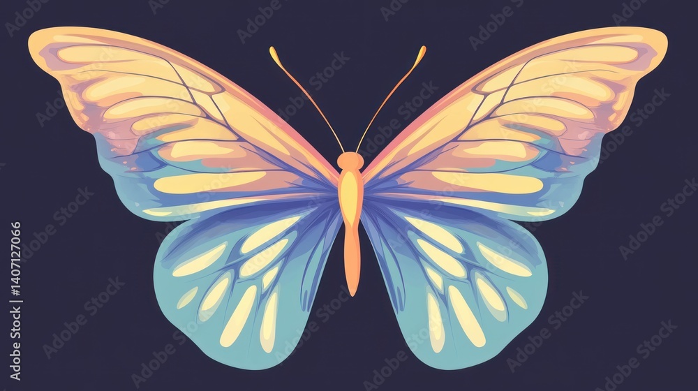 Poster delicate butterfly with intricately designed wings a mesmerizing blend of soft pastels creating a dr