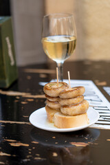 Garlic Mushrooms on Bread with White Wine in Logroño Tapas Scene