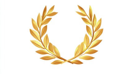 an ornate golden laurel wreath isolated on a plain white canvas, symbolizing victory, achievement, and timeless elegance with its gleaming textures and classical design hinting honor and success