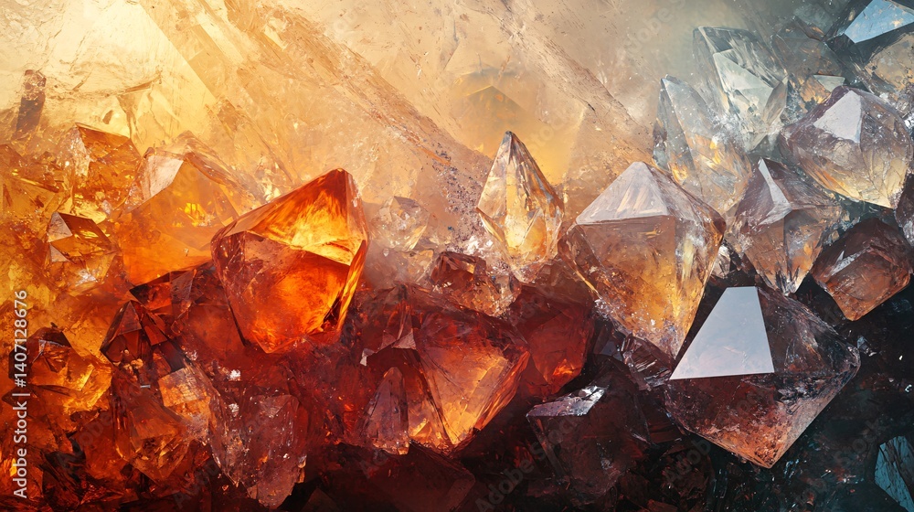 Poster smoky quartz crystals creating a beautiful texture with warm light