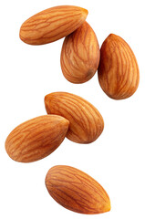 Almond isolated png. Almond flying on transparent background. Almond nut fall. Falling almonds no...