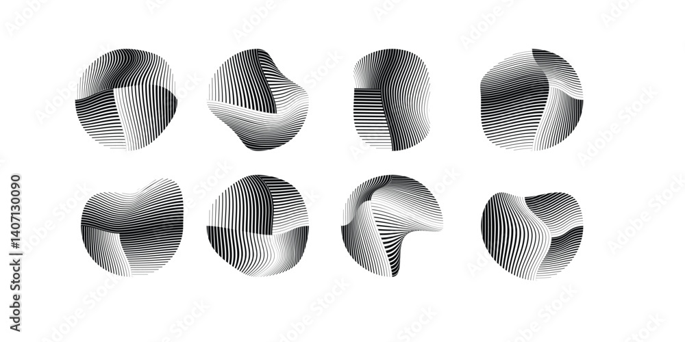 Poster abstract flow lines design elements . fluid wavy shape . glitched circle design . striped linear obj