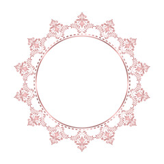 Decorative damask round frame, Elegant element for design in Eastern style, Classic place for text, Luxury Floral rose gold border, Lace illustration for invitations and greeting cards