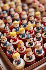 Obraz premium Tiny People cupcakes: A colorful arrangement of petite cupcakes, each adorned with an adorable miniature figure, creating a whimsical tableau of confectionery delight.