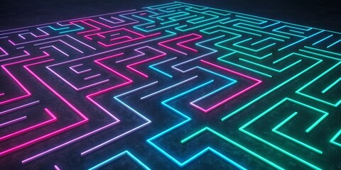 Neon maze. Neon background on black background