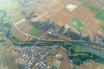 Aerial View of La Rioja's Vineyards and Fields from a Balloon