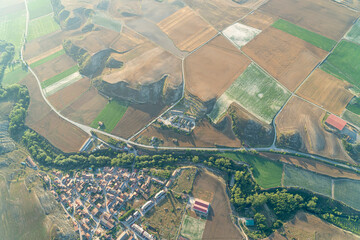 Aerial View from Hot Air Balloon Over Vineyards in La Rioja, Spain