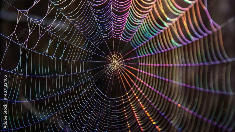 Poster abstract digital spider web design featuring corrupted nodes and a futuristic aesthetic.