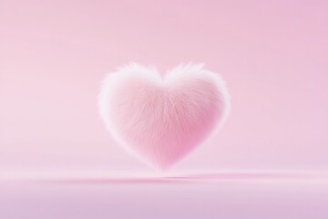 Fluffy pink heart icon on solid background for romantic design and decorations