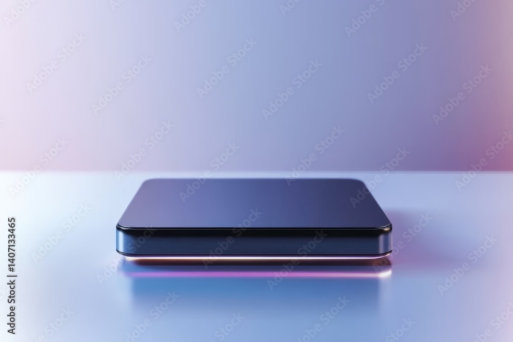 Poster futuristic 3d hover button effect design with sleek metallic surface in soft lighting