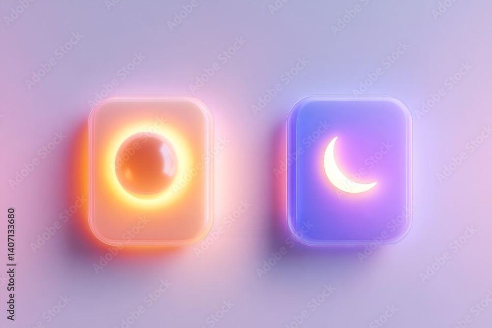 Poster bright and dark mode toggle button design concept with sun and moon icons
