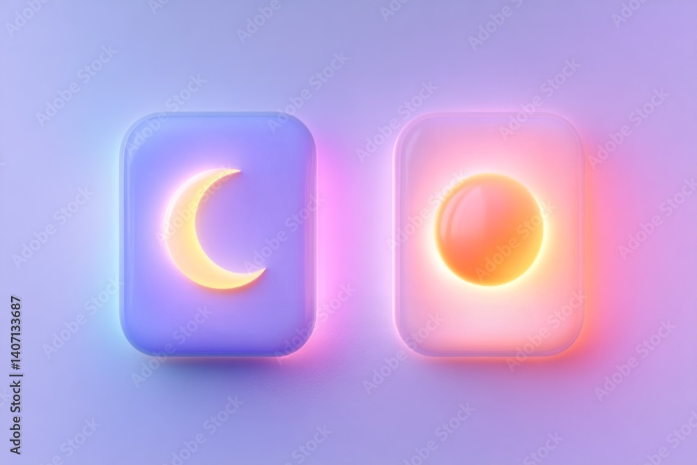 Poster modern toggle button design for dark and light mode with neon glow effects