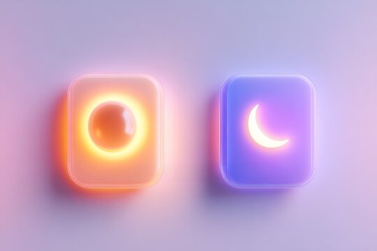 Bright and dark mode toggle button design concept with sun and moon icons