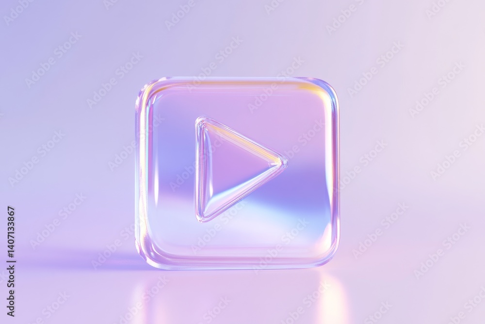 Poster translucent 3d video play button with pastel gradient design for digital media branding