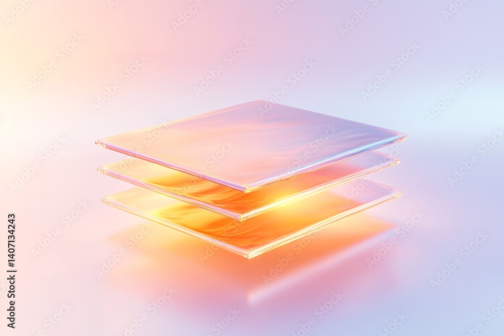 Aufkleber abstract geometric layers with floating transparent squares in soft pastel hues