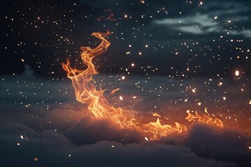 Obraz premium Ethereal Fire Embers Floating in Shadowy Air with Celestial Sparks