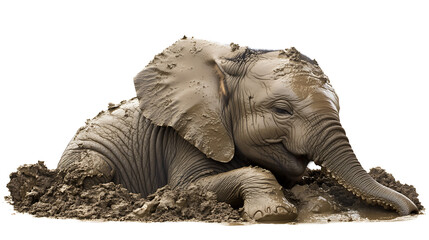 Fototapeta premium Baby elephant playing in mud