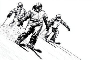 Skiers descending snowy mountain slope