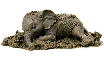 Fototapeta premium Mud-Covered Baby Elephant Resting