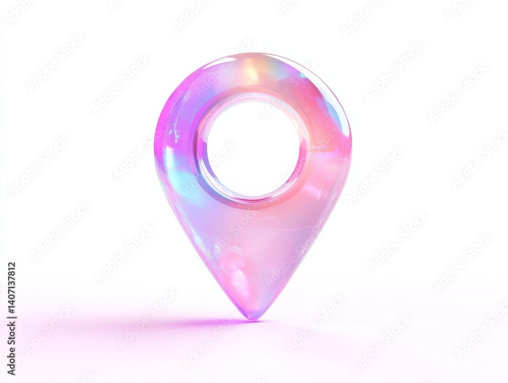 Poster glossy pink location pin icon for digital interfaces and navigation graphics