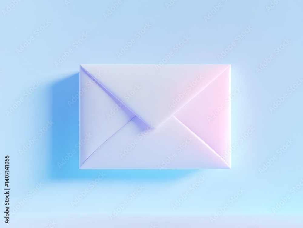 Poster sky blue envelope icon with subtle highlight for communication design