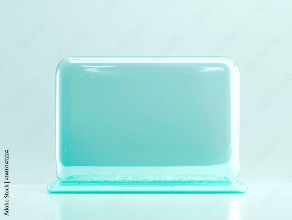 Poster minimalistic teal laptop icon design for tech applications and user interfaces