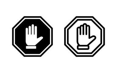 Stop icon vector illustration. stop road sign. hand stop sign and symbol. Do not enter stop red sign with hand