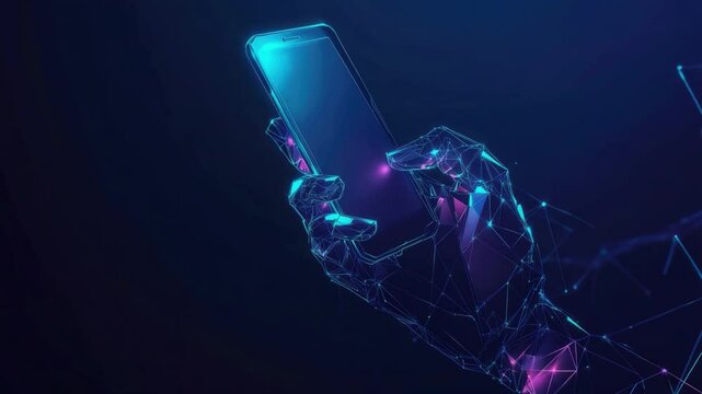Digital Connection Concept with Abstract Hand Holding Smartphone in Futuristic Interface Design