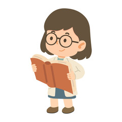 Little Girl student Kid Scientist cartoon