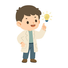 Illustration of a Young Scientist with a Light Bulb