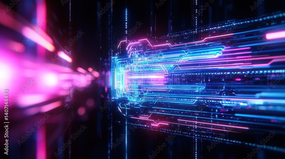 Aufkleber futuristic abstract image of glowing neon lines in vibrant colors, creating a sense of motion.