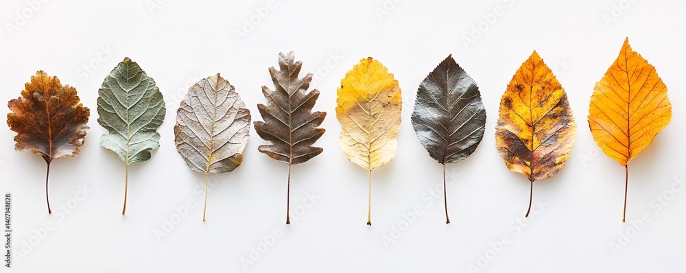 Poster autumn leaves showing color gradient on white background