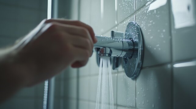 Plumber installing shower fixtures in a bathroom. Featuring plumbing installation and design