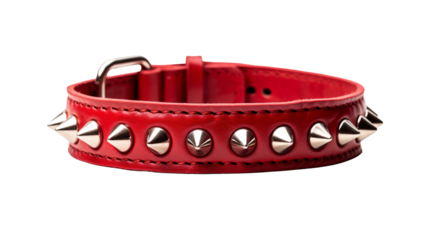 Red Leather Dog Collar with Silver Spikes Punk Style Pet Accessory