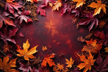 Stunning Autumn Background with Vibrant Leaf Patterns in Burgundy Saffron and Copper Textures
