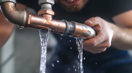 Plumber repairing a burst water pipe in a basement. Featuring plumbing and emergency repairs