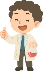 Cheerful Cartoon Scientist with Flask boy