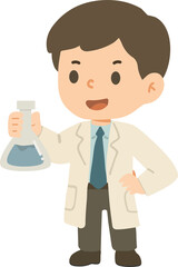Cartoon Scientist Holding a Flask flat