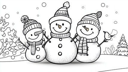 Playful Snowmen in Winter Scene