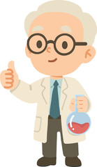 Cartoon Scientist with Beaker and Thumbs Up flat