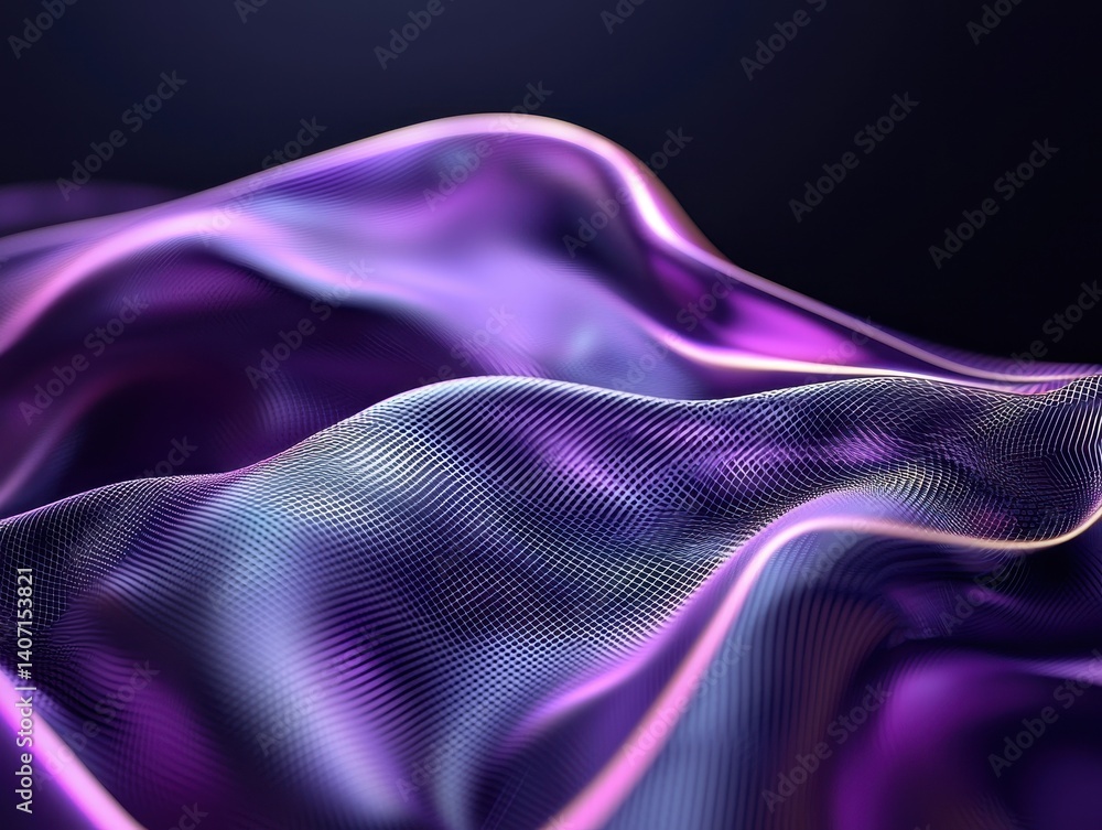Poster a mesmerizing purple wave pattern on a dark background, creating a fluid visual effect.