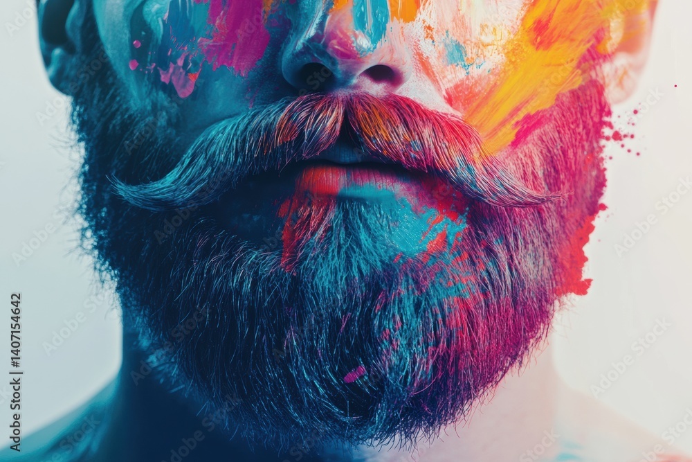Fototapete colorful graffiti-inspired design featuring a transparent beard shape with vibrant paint splashes cr