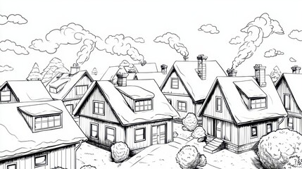 Obraz premium Winter Village Landscape in Black and White