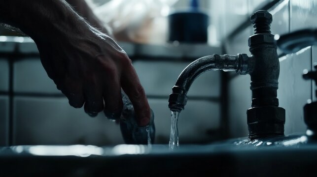 Plumber repairing a leaking pipe under a sink. Featuring plumbing repairs and home maintenance