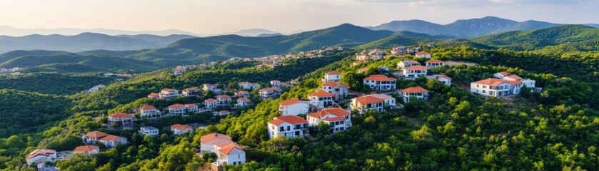 Obraz premium Urban sprawl consuming hillside nature, rapid development effects