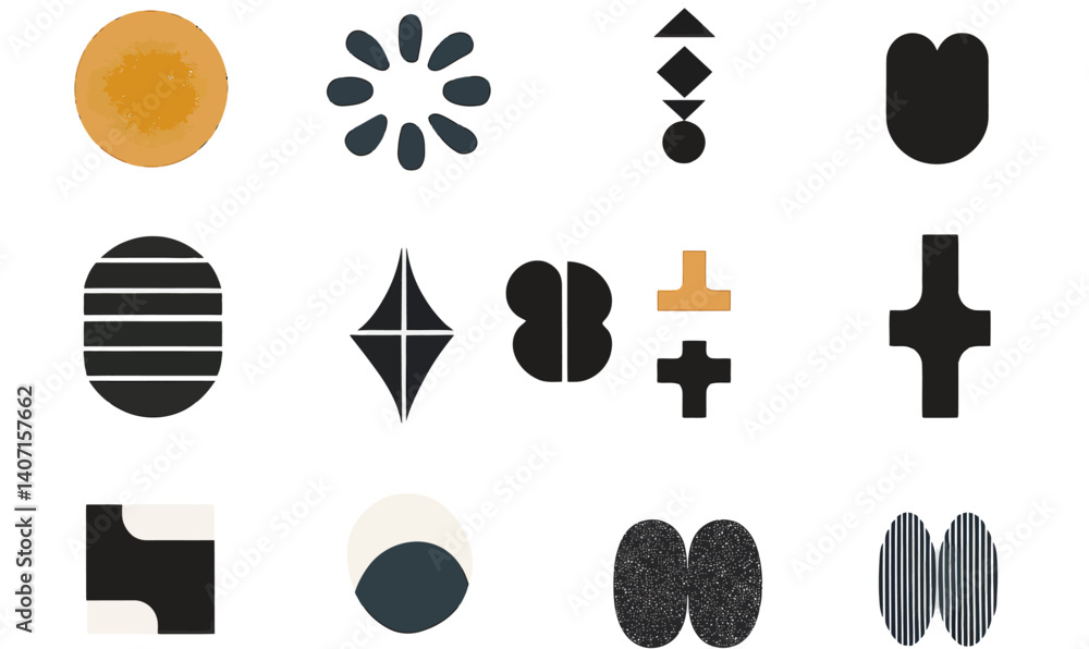 Poster abstract geometric brutalist vector set with modern minimalist shapes in swiss style