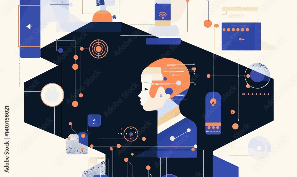Aufkleber minimalist ai concept art with futuristic digital elements in vector style