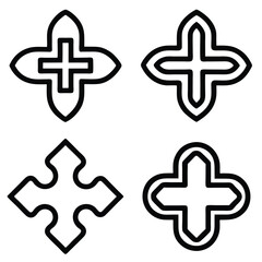 Fototapeta premium Set of cross icons and symbols includes medical plus signs, religious crosses, and design elements