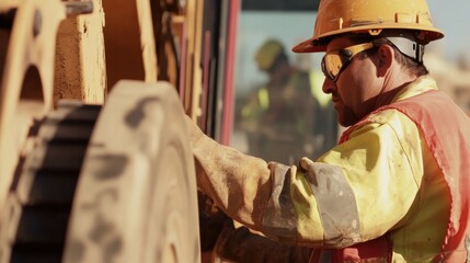 Construction worker operating crane to lift materials. Featuring crane operation and material handling