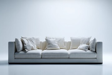 A modern white sofa, a haven of relaxation, with comfortable pillows